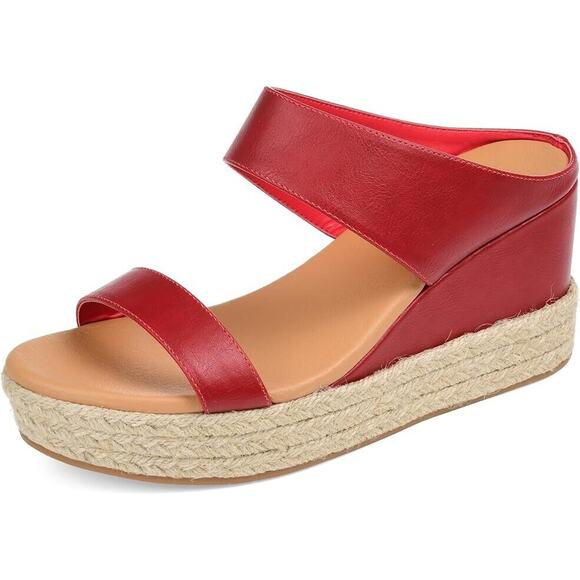 NEW Journee Collection Alissa Double Strap Comfort Wedge Espadrille Sandals RED - Picture 3 of 9